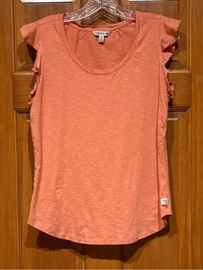 Toad&Co Coral Papaya Ruffle Sleeve Scoop Neck Tank
